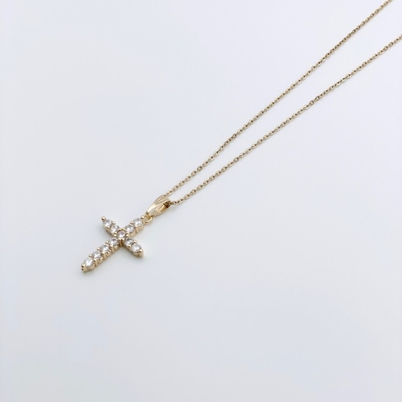 Gold Cross Necklace for woman | Dainty Cross Necklace | CZ Pendant Cross Pendant - Picture 2 of 4